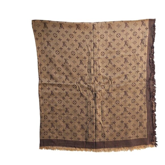 LOUIS VUITTON LV Vintage Brown & Tan Monogram Scarf Wrap Scarves - Picture 1 of 4